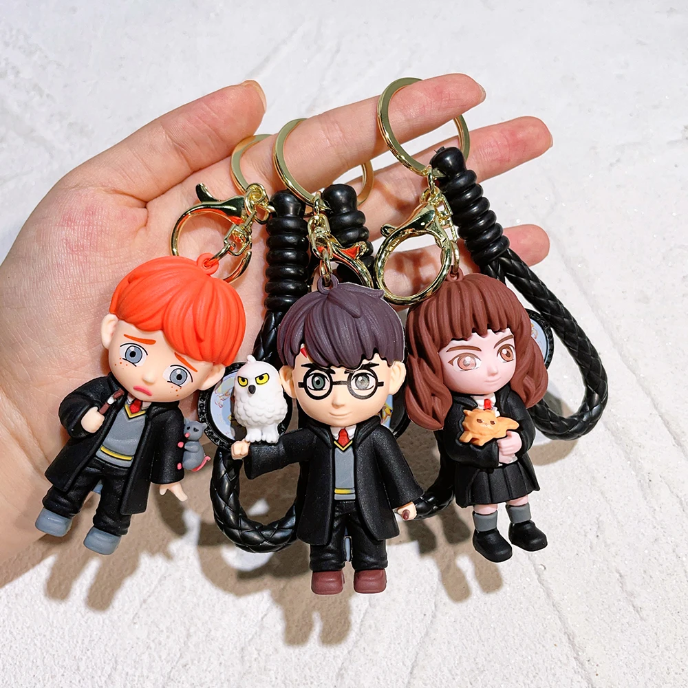 Harries Movie&TV Hot 3D PVC Keychain Potters Toy Dobby Hermione Malfoy Ron Weasley Snape Action Figure Party Key For Gifts