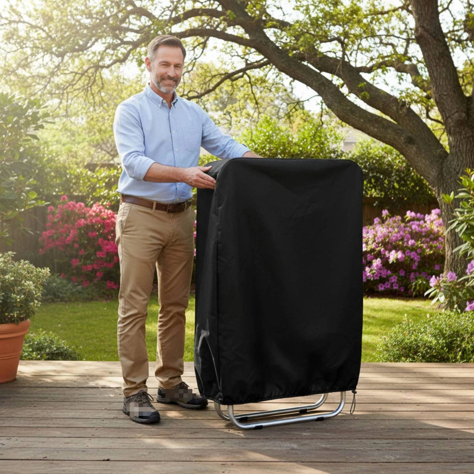 Folding Chair Cover Waterproof Chair Cover with Drawstring Foldable Portable for Patio, Garden