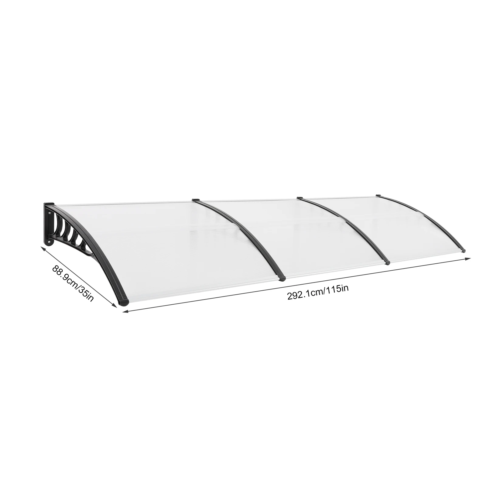 90 * 300 cm moderner, transparenter und schwarzer Aluminiumbalkon für Außeneingangstüren für Vorder- und Hintereingänge