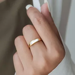 18k Gold Plated Stainless Steel Shell Inlay Ring Wedding Band for Women Men Size 5-10