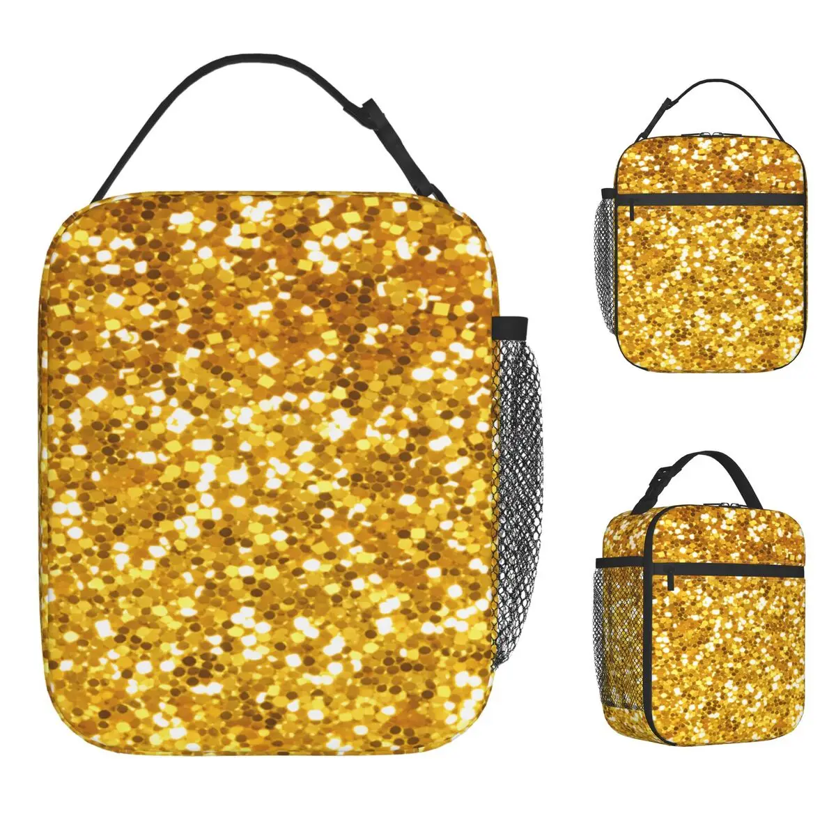 

Сумка для обеда с блестками золотого цвета, портативная сумка-ланчбокс на молнии для девочек, дизайнерская сумка-холодильник для пикника на открытом воздухе, водонепроницаемая термосумка-тоут в стиле Kawaii