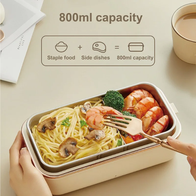 45W Electric Lunch Box Portable Water Free 304 Stainless Steel Food Heater Bento Lunch Box Office Heating Keep Warm Box 800ml