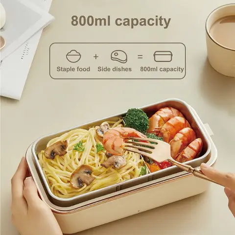45W 전기 도시락 상자 800ml 사무실 가열 도시락 상자 휴대용 물없는 음식 히터 304 스테인레스 스틸 절연 상자 220V