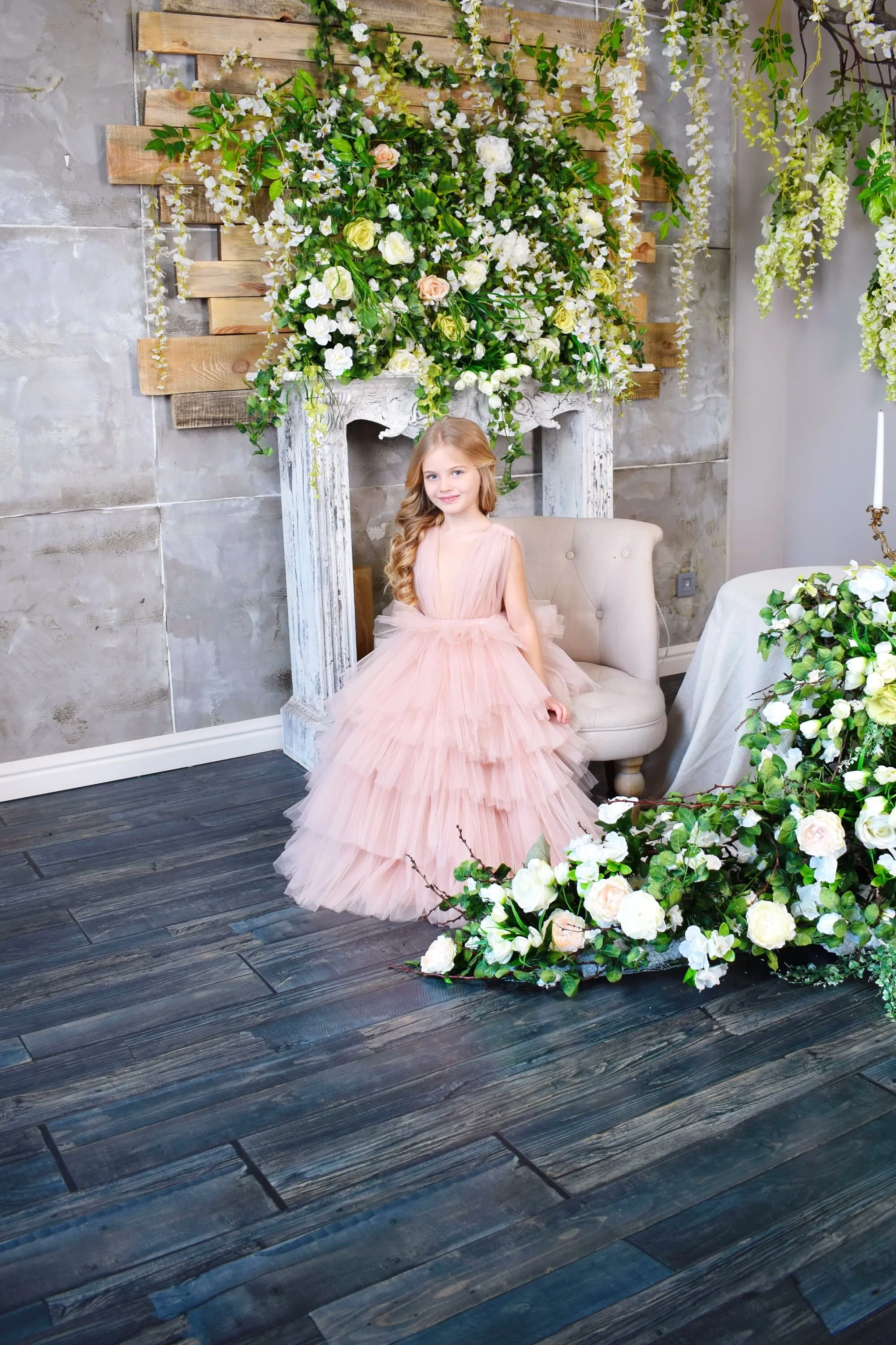 Vestido sencillo de flores en capas de color rosa para niña, vestidos de fiesta de primera comunión de princesa hinchados de tul sin mangas para boda, regalo de sueño para niños