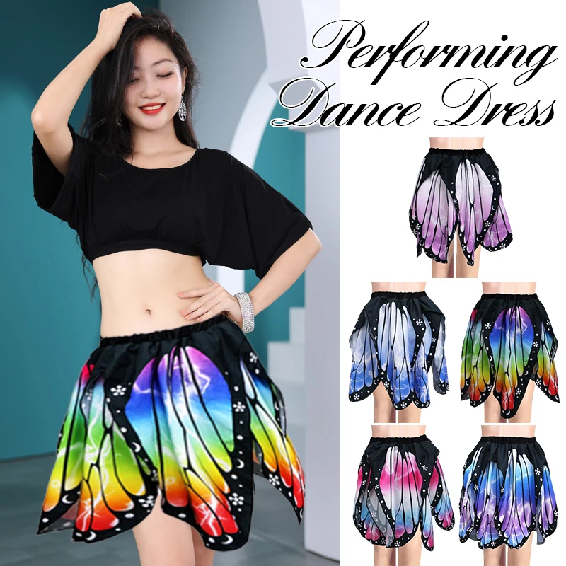 

Women Fashion Butterfly Print Petal Skirt Butterfly Cloak Fancy High Waist Irregular Pleated Skirt Carnival Party Costume