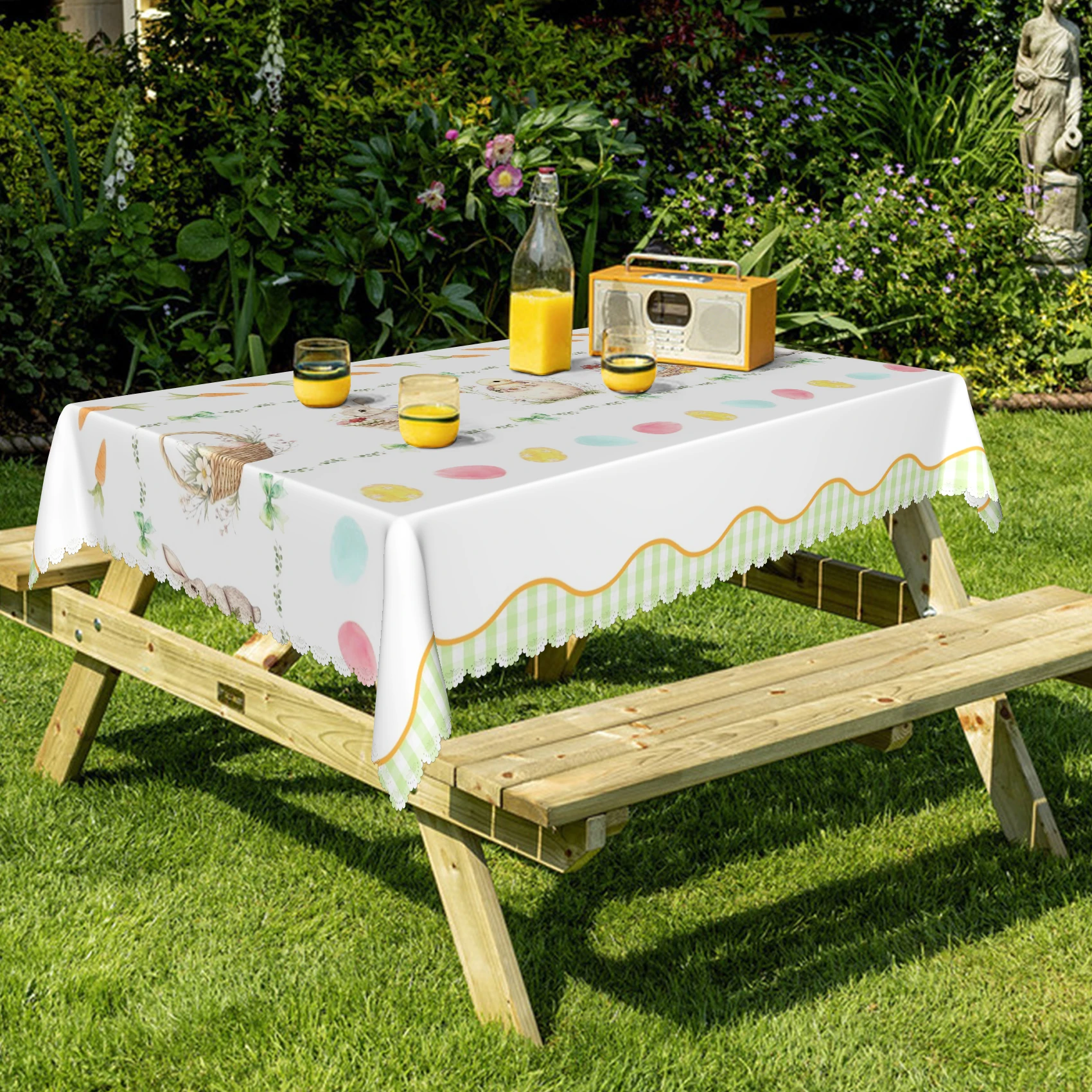 Mantel impermeable de Pascua, bonito conejo, huevo, zanahoria, estampado de acuarela, lavable, decoración para fiestas navideñas