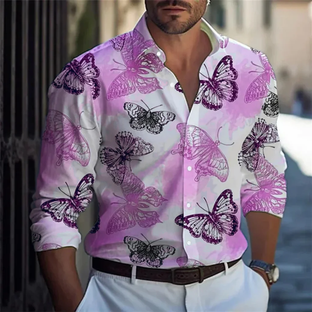 New Men's Shirt Butterfly Luxury Business CasualVacationStreet Shopping Everyday Home Long Sleeve Shirt 12 Colors XS-6XL