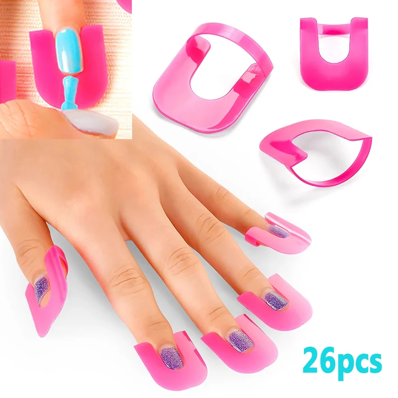 26Pcs Reusable Nail Protector Varnish Shield Finger Cover Spill-Proof 10 Sizes Stickers Manicure Nail Art Tool Accessories