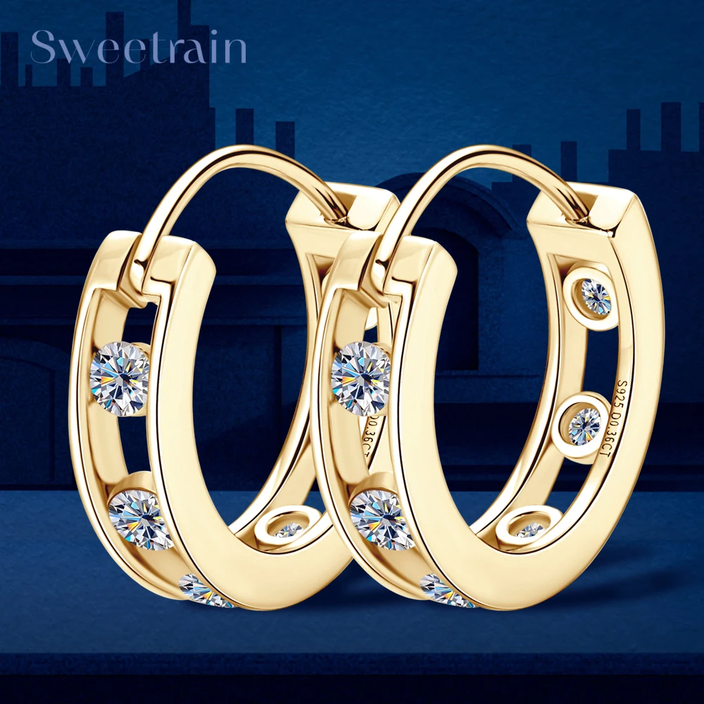 

S925 Sterling Silver Hoop Earrings 2.5mm Full Moissanite Diamond Earrings for Women 2024 Fashion Trend Fine Jewelry Gift