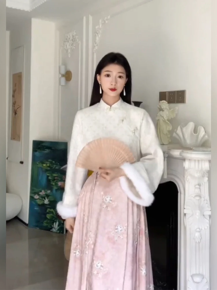 

plus Size New Chinese Sle National Trend Improved Hanfu Button Top Women Autumn Winter Vintage Daily Pink Tail Skirt ...