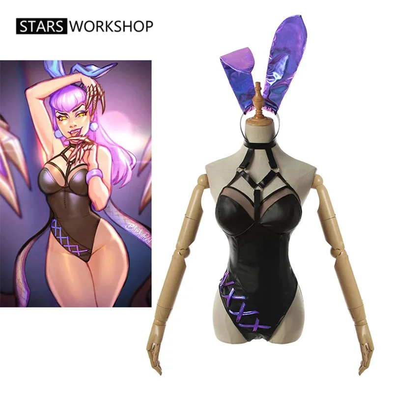 KDA Bunny Women Sexy Jumpsuits Girls Dresses Ahri/Evelynn/Akali/Seraphine Cosplay Costume Rabbit Ears Halloween Carnival Party