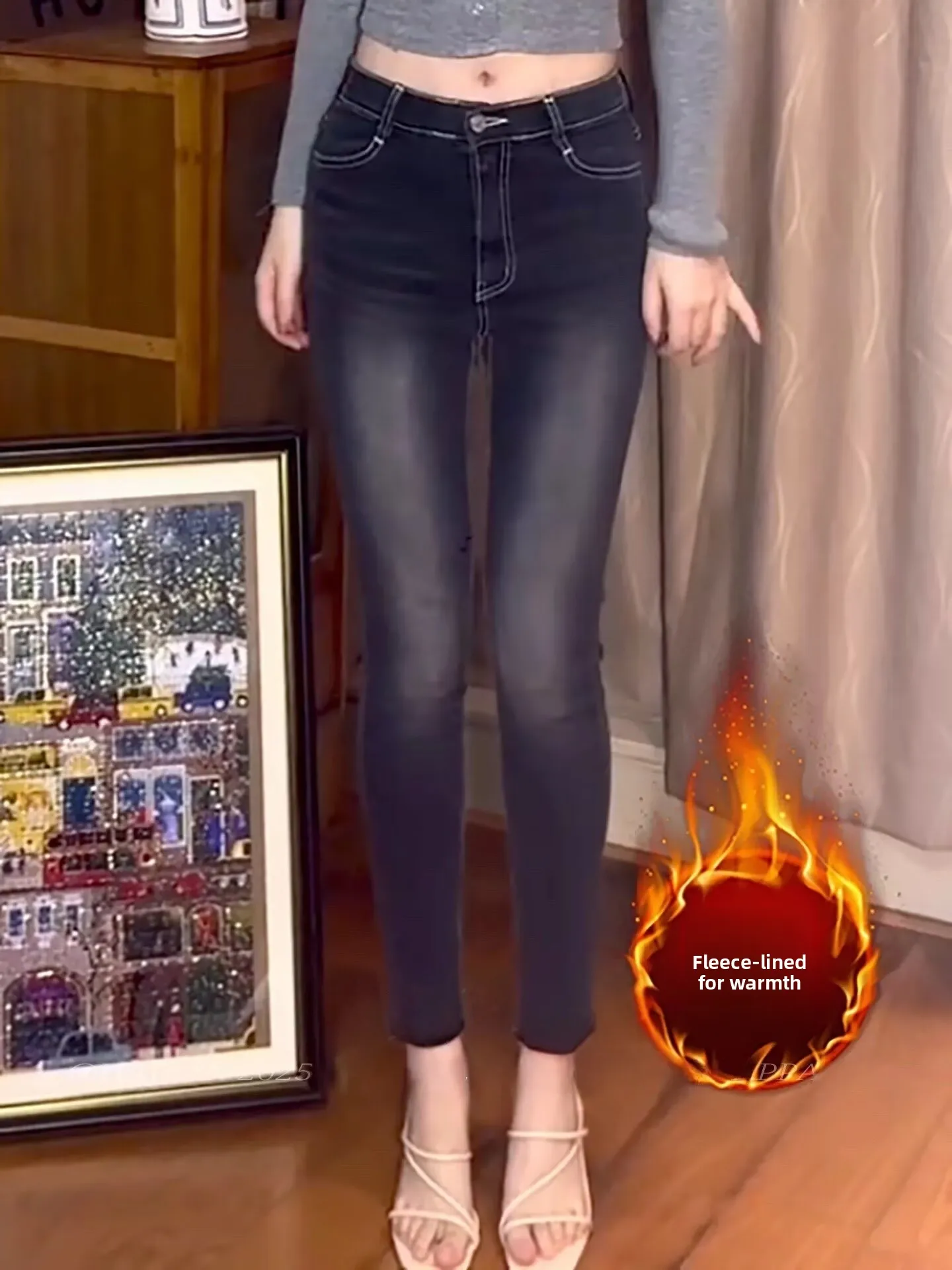 

High Waist Fce Lined Skinny Jeans Women's Autumn Winter Faion Korean Sle Slim Fit Nine Tailors Bla Pants