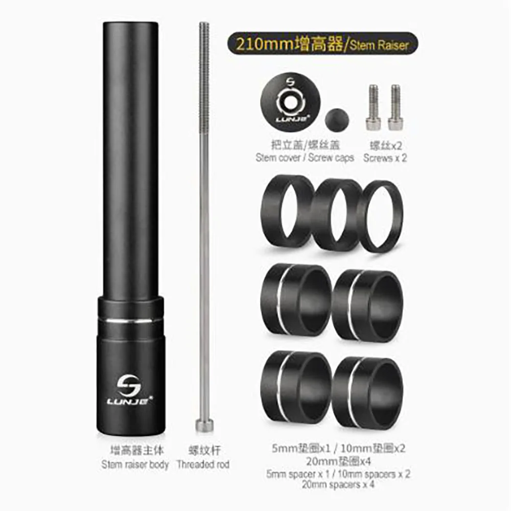LUNJE BIke Stem Riser Mountain Rise Up Extender Heads Up85/115/135/150/180/210mm Black Bicycle Adaptor Durable MTB Part