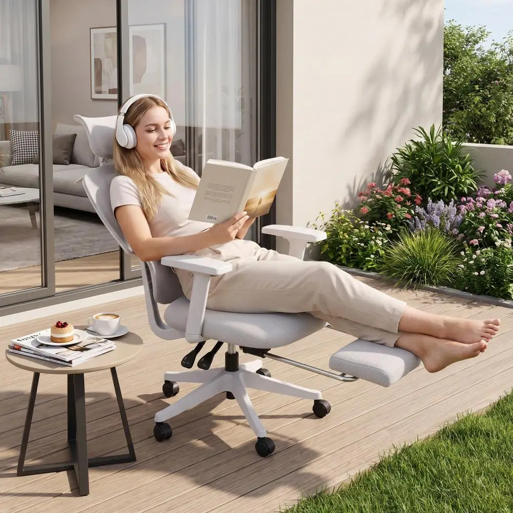 Ergonomic Mesh Office Chair, Big Swivel Desk Chair with Adjustable Lumbar Support & Seat Depth, Computer Gaming Chair with Wheel