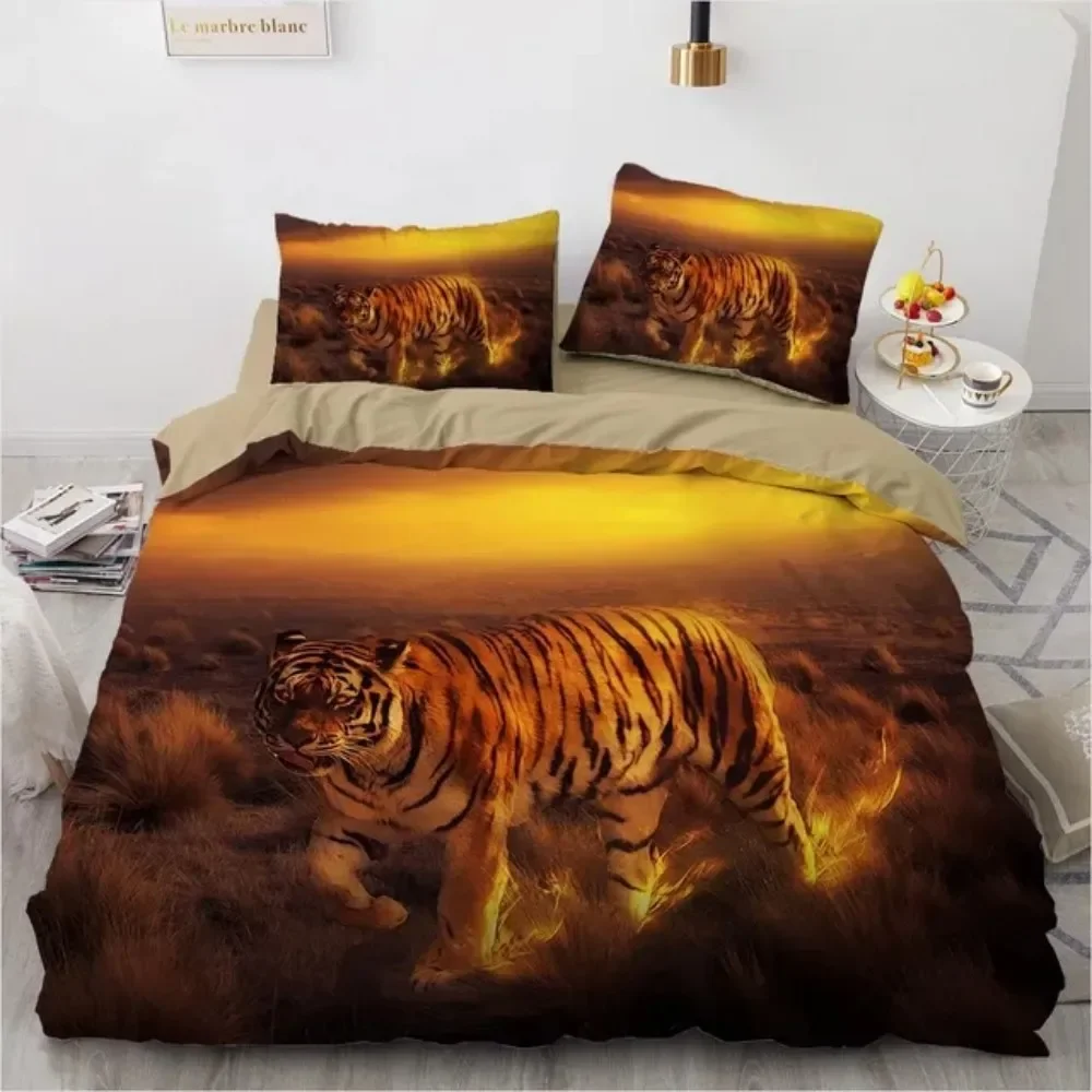 

3D Animal Tigers Bedding Set 2/3PCS Soft Microfiber Queen King Twin Size Duvet Cover Set with Pillowcases Teens Boys Bed Linen