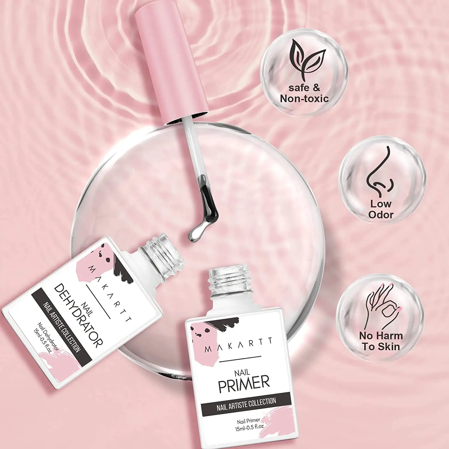 2 Stück säurefreie natürliche Nagelvorbereitung Dehydrate & Bond Primer Makartt 15 ml Gel-Nagellack-Nageldörrgerät und Primer-Zubehör – Detail 2