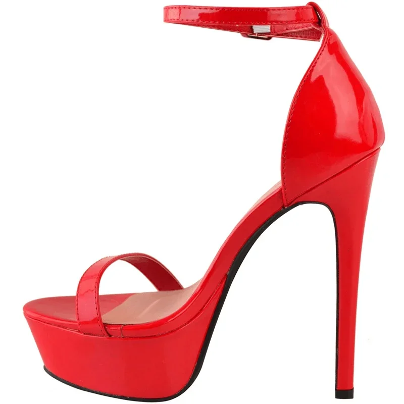 

Women Sandals Sexy Open Toes 14cm Supper High Heels Ankle Strap Sandal Patent Leather Nighclub Platform Party Red Wedding Shoes