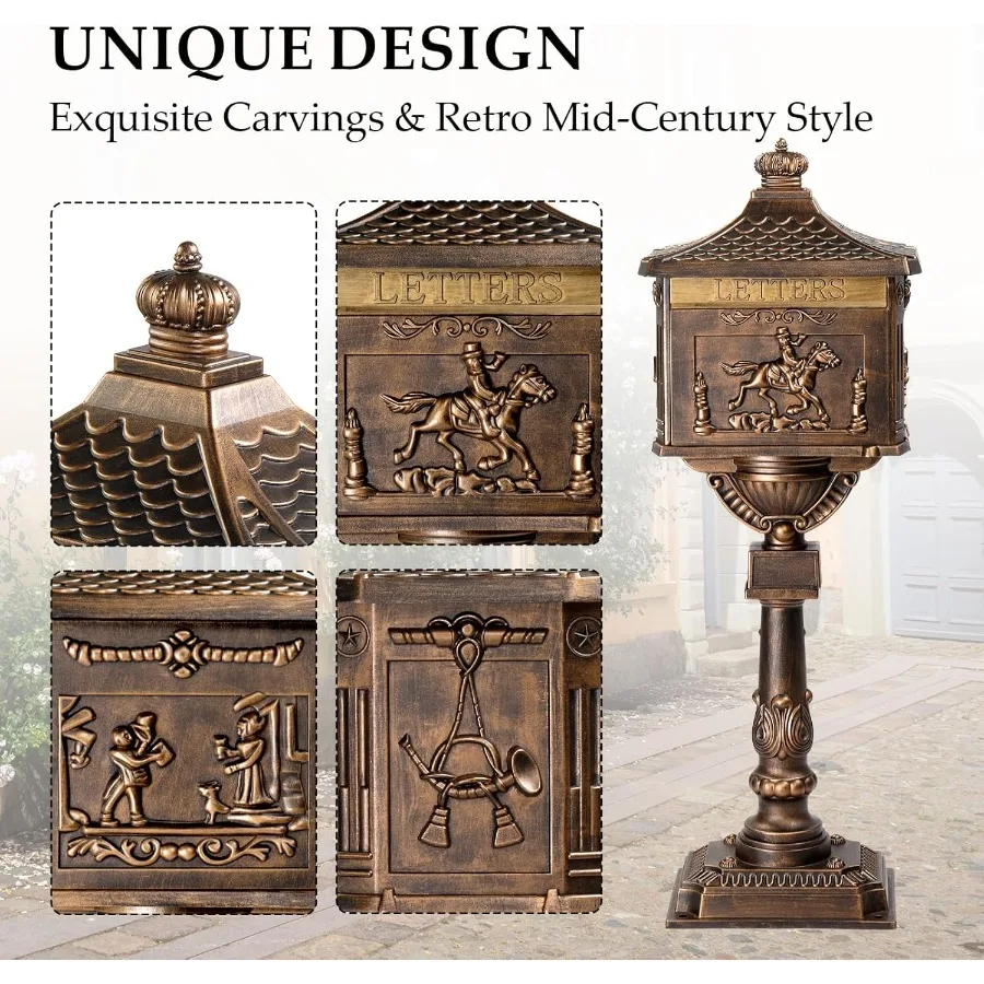 صندوق بريد من الألومنيوم المصبوب يقفل صناديق البريد السكنية للخارج مع مفاتيح صندوق بريد كبير آمن مقاوم للصدأ للاستخدام المنزلي