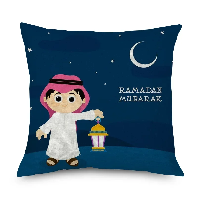 Ramadan Mubarak Islam Muslim Kaaba Mecca Moon and Stars Beige Ramadan Decoration Cushion Cover flax Pillowcase