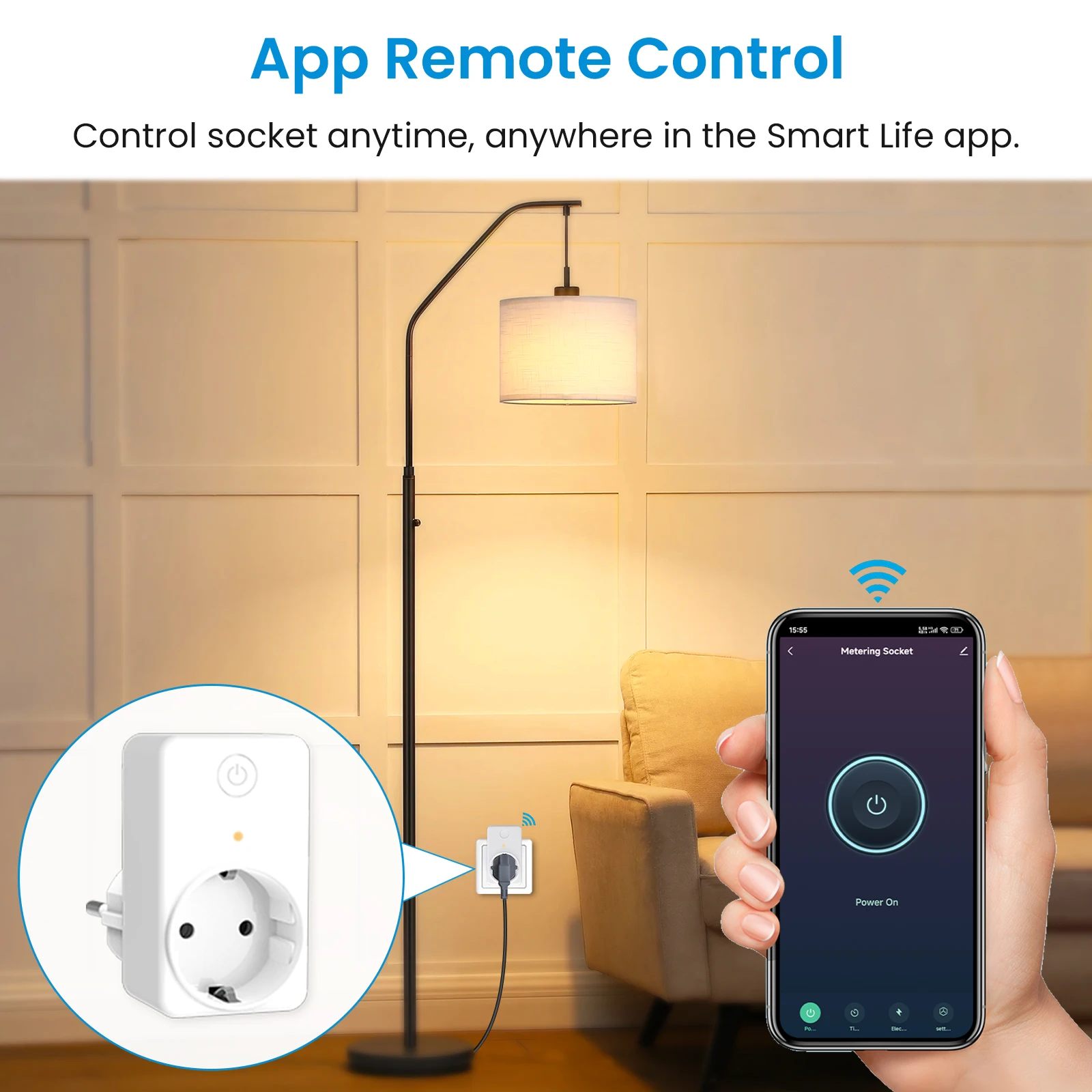 QCSMART Wireless EU Smart Socket Power Consumption Logging Tuya Smart Life App Remote Control Google Alexa