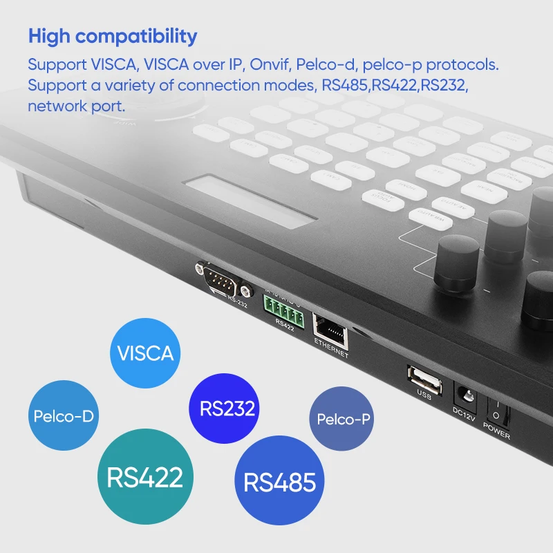 Imagem -04 - Controlador Ptz de Videoconferência Teclado de Controle da Câmera 4d Rocker Tela Lcd Suporte Onvif Ndi Visca Pelco-d Zoom