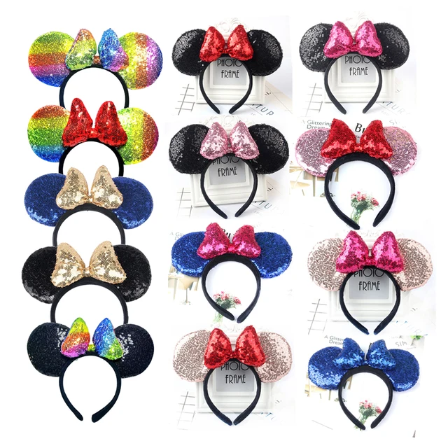 Opaska z uszami Myszki Minnie Duży rozmiar Cekinowa kokardka Kobiety Impreza Dziewczyna Opaska do włosów Gorący festiwal Disney Park Wycieczka DIY Akcesoria do włosów