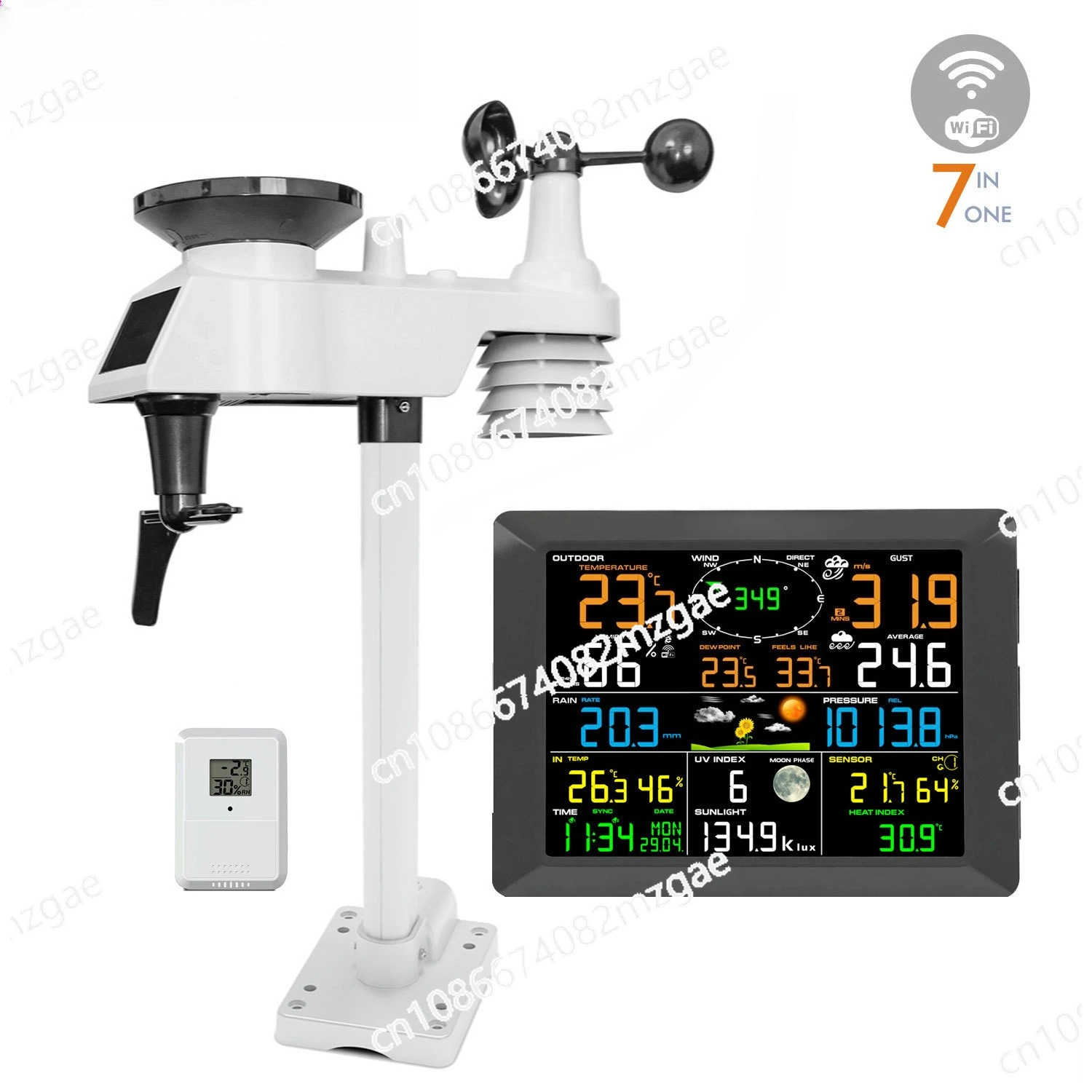 

0320-019T Беспроводная Wi-Fi метеостанция Направление скорости ветра Одода Барометрическое давление Прогноз освещенности Многоканальный