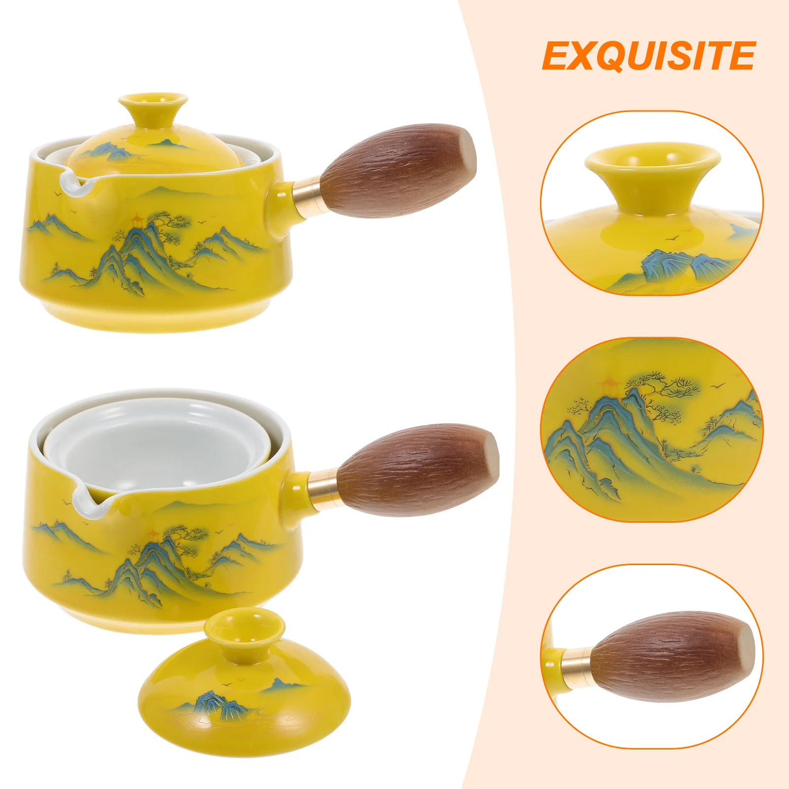

Chinese Tea Pot 360 Rotation Ceramic Teaware Side Handle Comfortable Grip Anti-Scald for Home Restaurant Gift