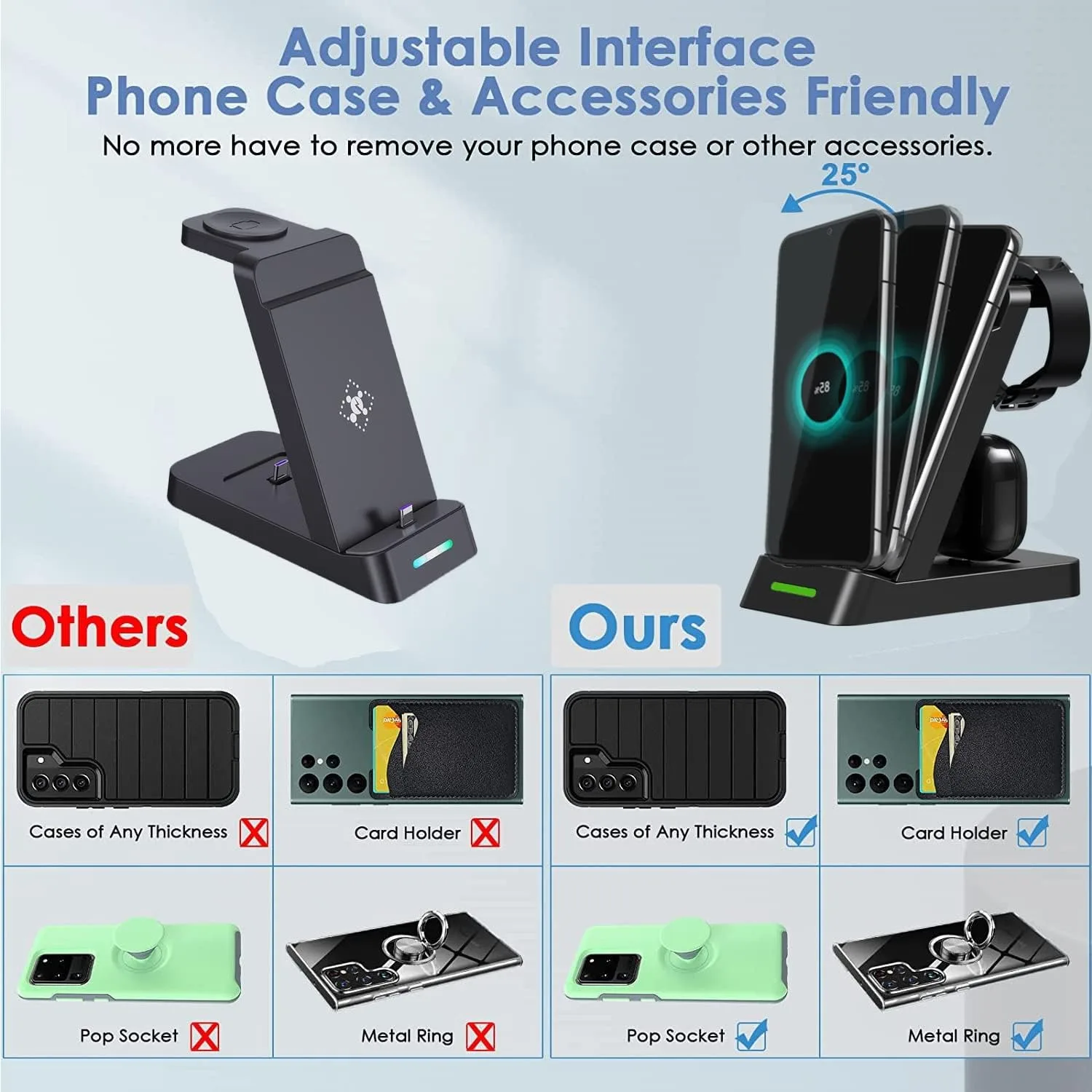 3 in 1แท่นชาร์จไร้สาย15W สำหรับ Galaxy Watch 5 4 Samsung S23 S22 Xiaomi Huawei ชาร์จโทรศัพท์ได้อย่างรวดเร็วแท่นชาร์จ