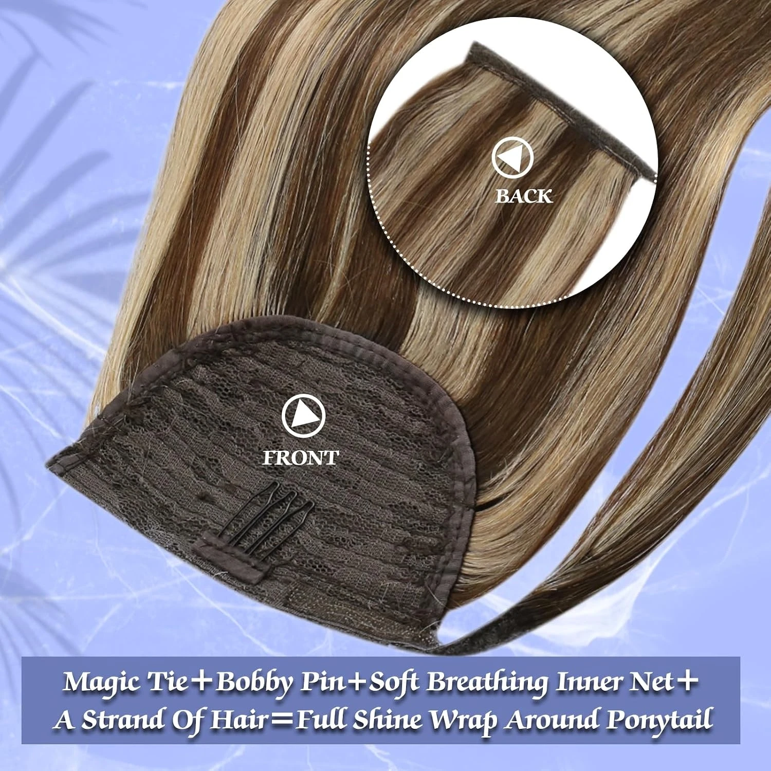 Full Shine Ponytail Extension Highlighted Bleach Blonde Ponytail Human Hair Clip in Ponytail Hair Extensions
