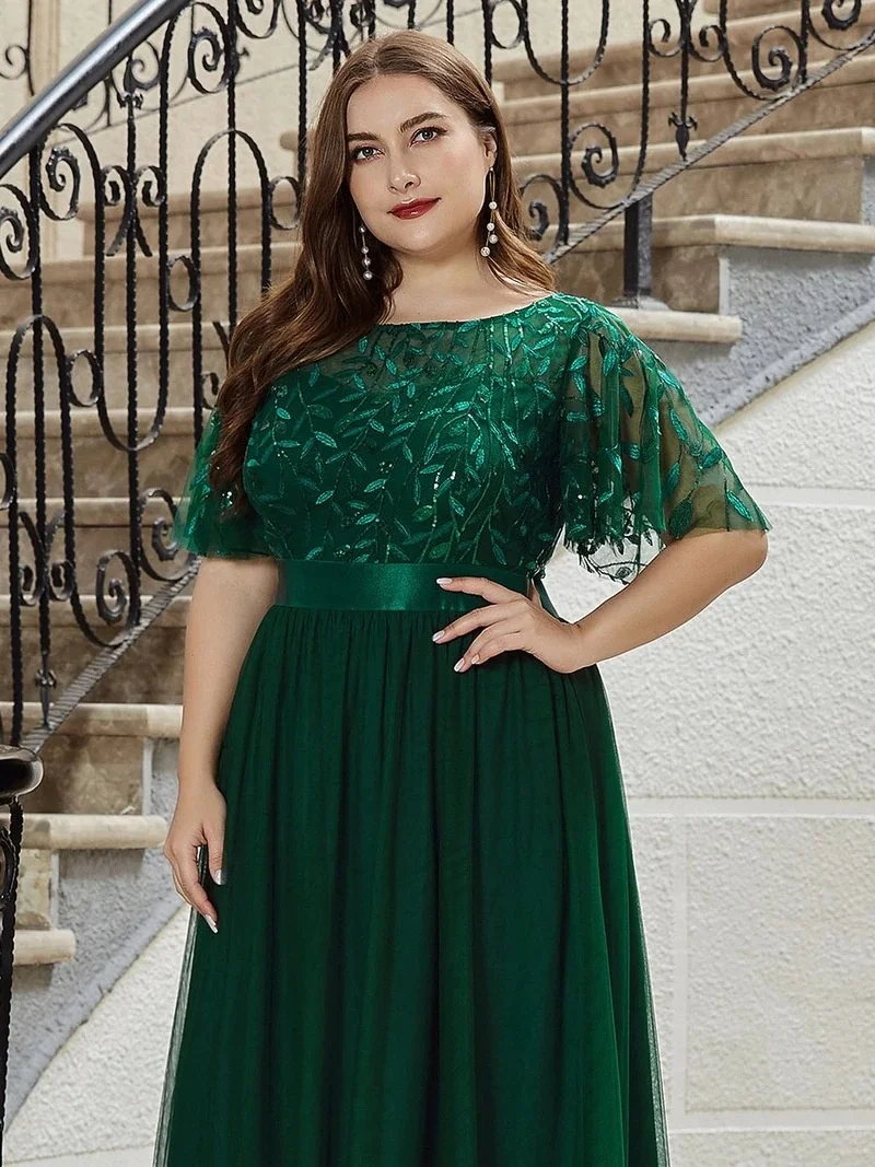 Women Plus Size Wedding Dresses New Elegant Sequin Embroidery Large Size Female Evening Party Dresses Mesh Banquet Long Dress