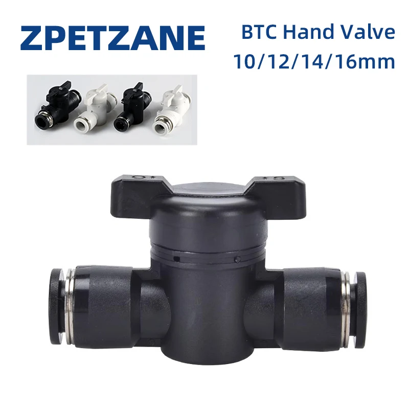

10/12/14/16mm BTC Plastic Pneumatic Hand Valve Black Push In Quick Joint Connector To Turn Switch Manual Ball Current-limiting