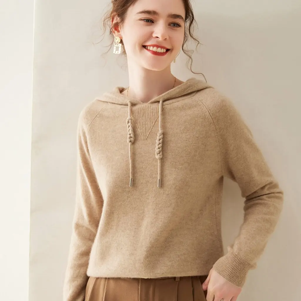

Women's Cashmere Pullover Hooded Knitwear Loose Top Casual Versatile Autumn Winter Fashion Trend