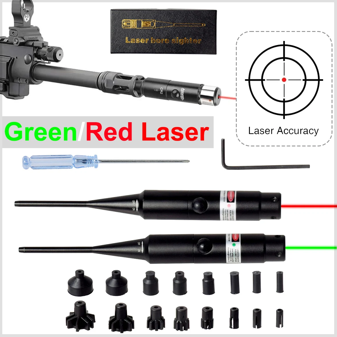 La-ser Boresighter Kit Green Red for .177 to.50 Caliber La-ser Pointer Collimator Universal Bore Sighter Training and Zeroing II
