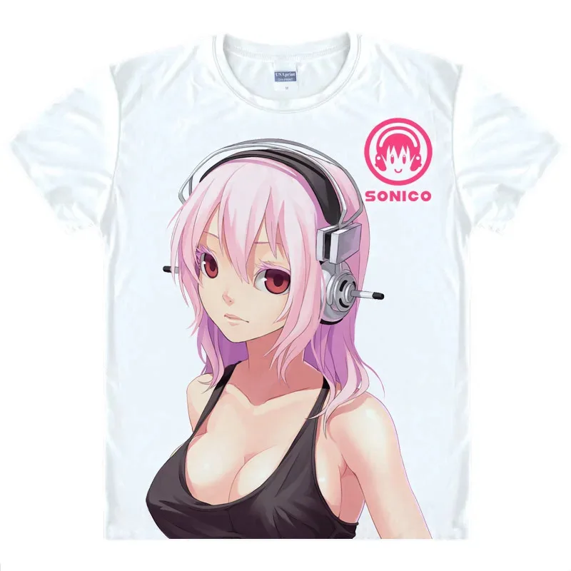 Coolprint Anime Shirt Super Sonico SUPERSONICO T-Shirts Multi-style Short Sleeve NITRO SONICOMI Niko Cosplay Motivs Hentai Shirt