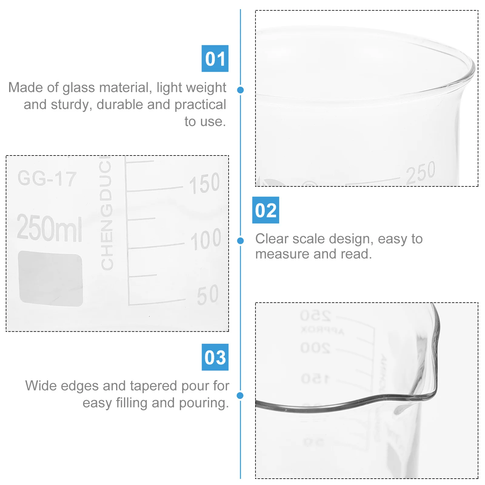

4Pcs Glass Measuring Beakers High Grade Material Sturdy Lightweight Easy Pouring Clear Scale for Scientific Experiments