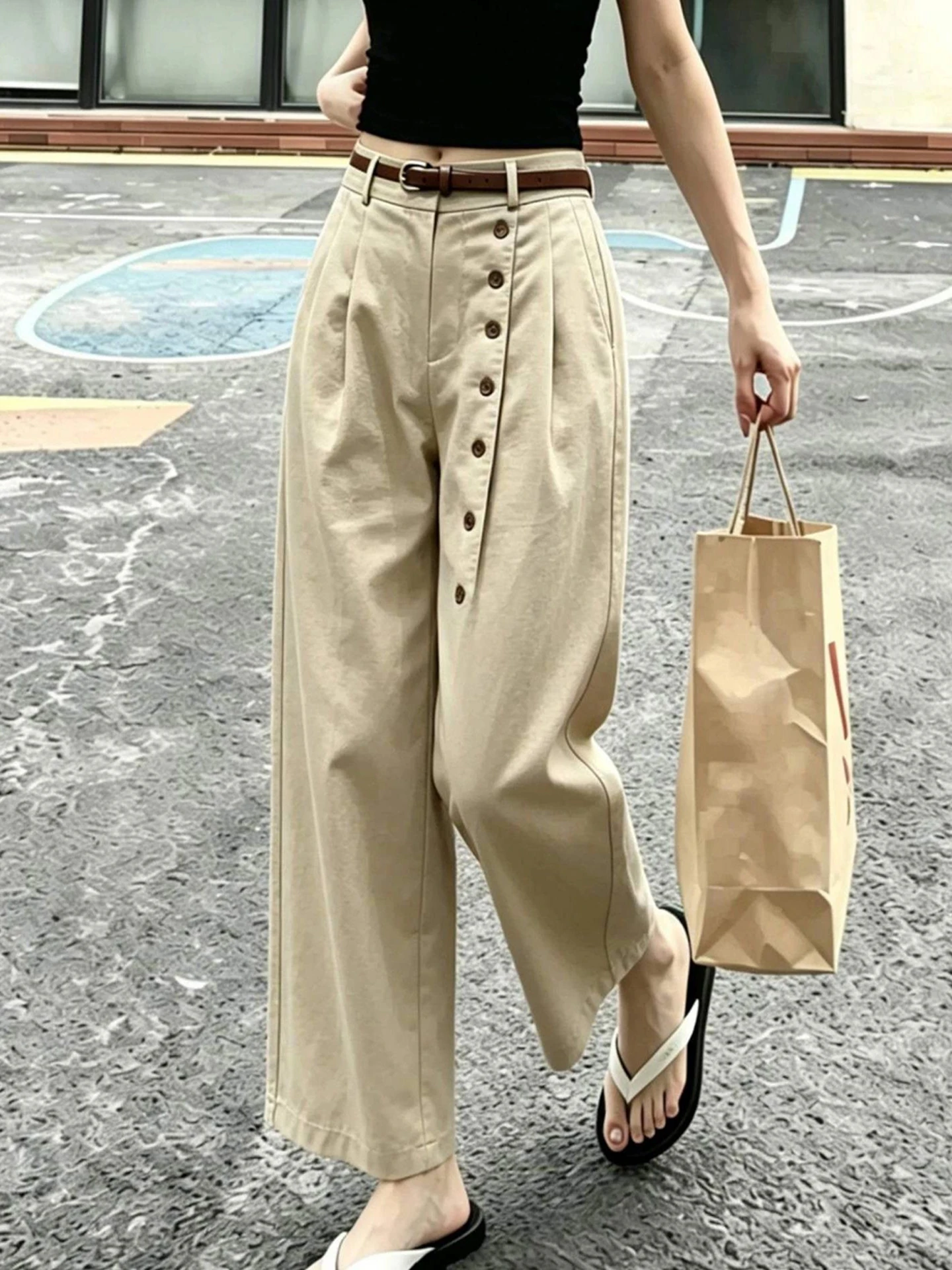 High Waist Draped Wide Leg Pants Women's Loose Fit Slimming Casual Trousers Fashionable Commute Style Korean Simple Pure Color