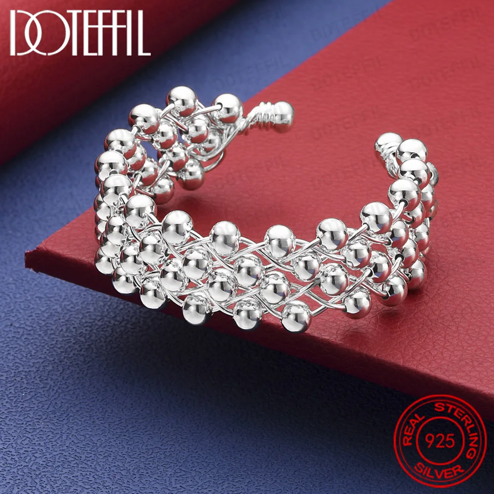 925 Sterling Silver Full Smooth Beads Bangle Bracelet For Woman Man Wedding Engagement Fashion Charm Party Jewelry