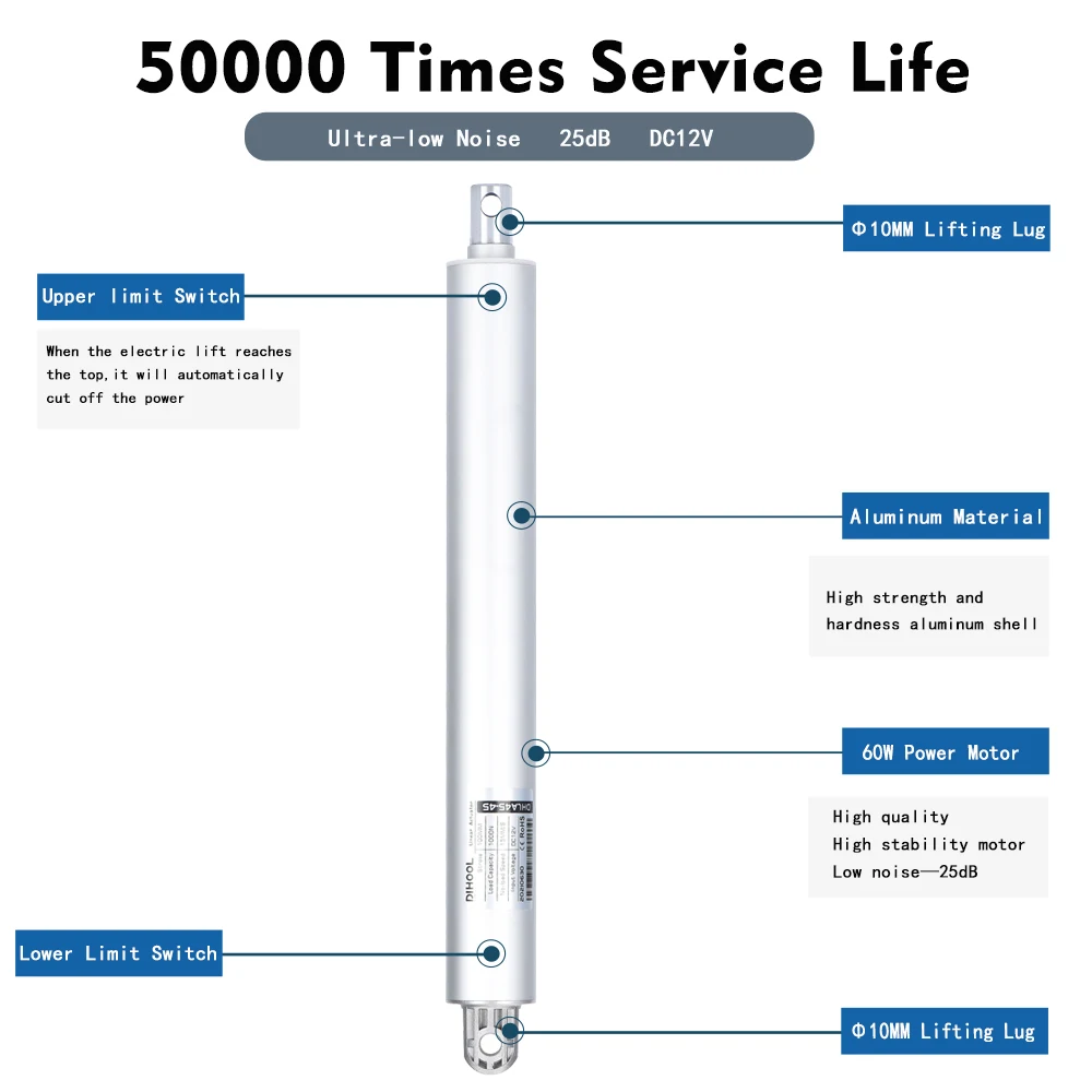 DHLA45-12V Linear Actuator Motor Heavy Duty 3000N 100MM 500MM 800MM