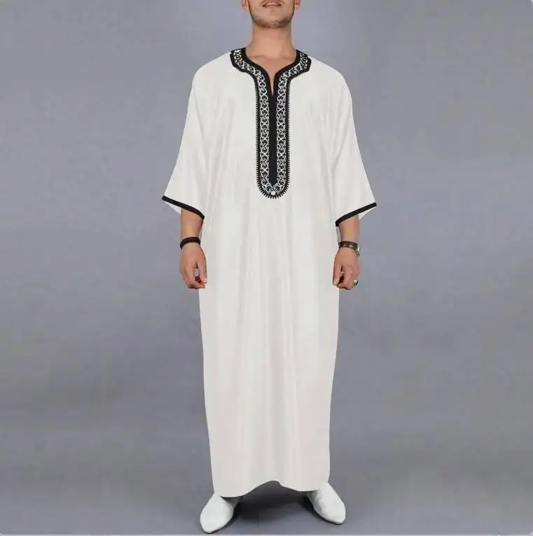 ชุดคลุมแบบหลวมแขนสั้นปักลายสำหรับผู้ชายมุสลิมอาหรับ ดูไบ มาเลเซีย ปี 2025 ชุดอบายะหรูหราสง่างามสำหรับเดือนรอมฎอน ดูไบ อิสลาม