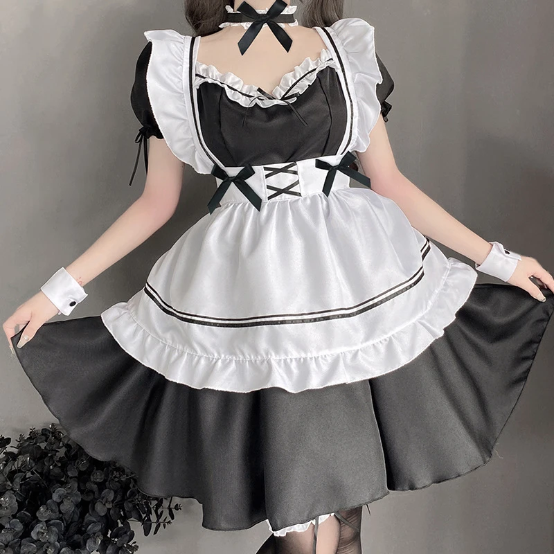 Poinrobe de femme de chambre Lolita noire et blanche, jolie fille Anime, costume Cosplay, tablier français sexy, uniforme de servante japonaise, tenue de femme de chambre 73