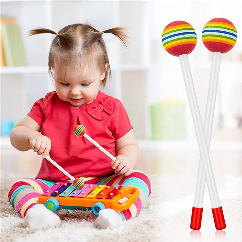 

Dropship-42 Pcs Lollipop Drum Mallet Sticks Round Rainbow Hammer Percussion Sticks Plastic Drumsticks For Kids Child Mallet
