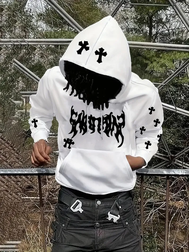 

Новая мужская толстовка на осень 2025 года с уличной повседневной модой в стиле хип-хоп и 3D-принтом креста.