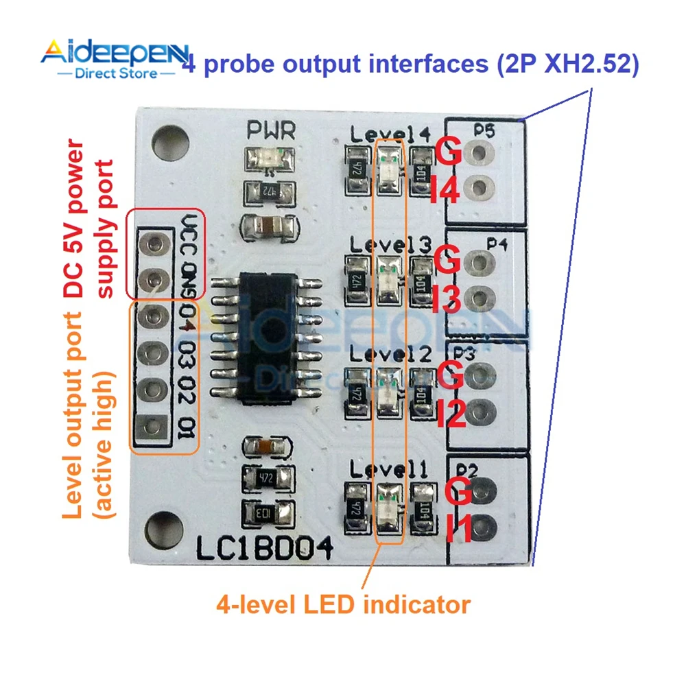 DC 5V 7-12MA 4 Digital Water Liquid Level Indicator Board Controller Sensor Switch Module for Fish tank Water Tower