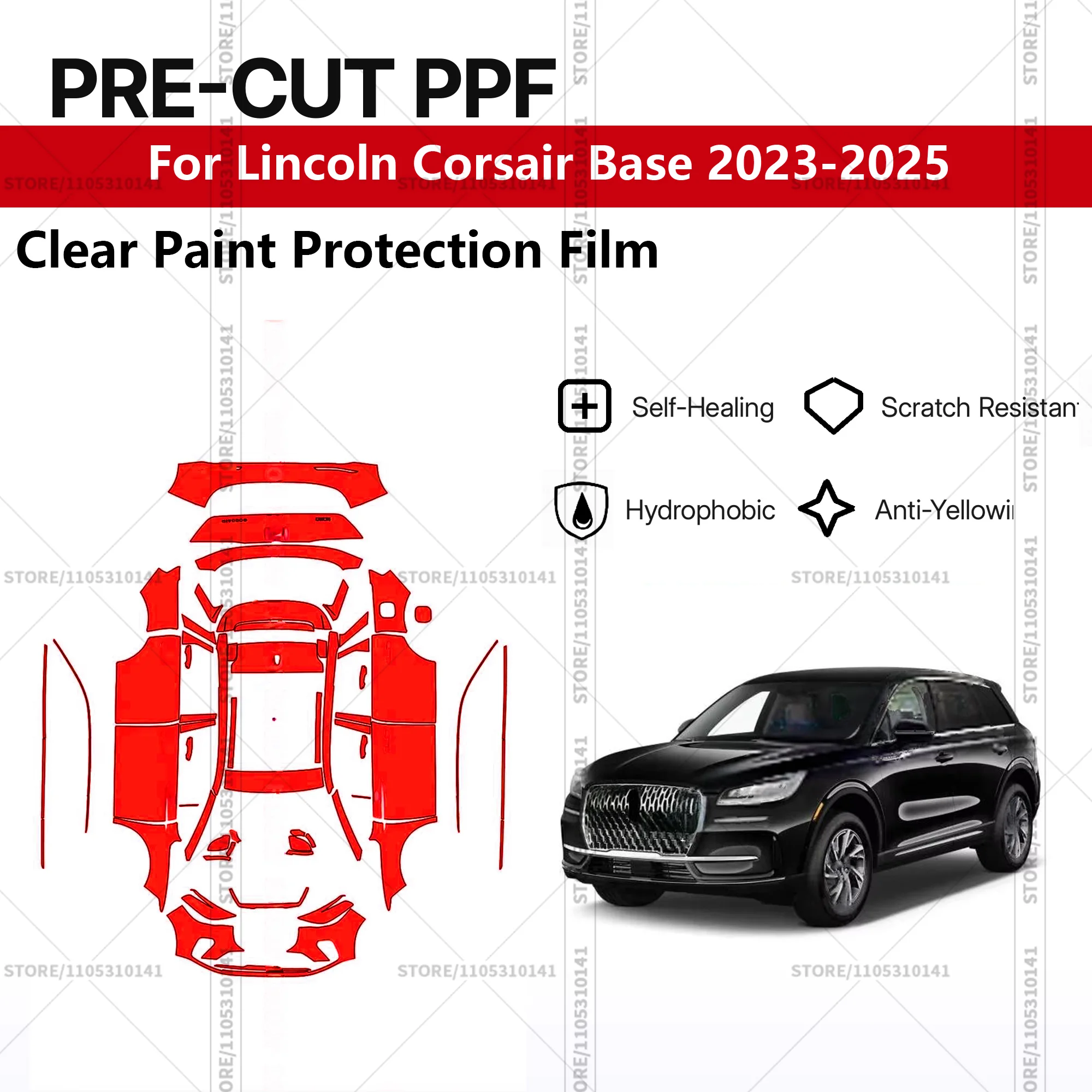 

Для Lincoln Corsair Base 2023-2025: Предварительно вырезанная прозрачная защитная пленка (PPF) для автомобиля, профессиональная автомобильная пленка PPF