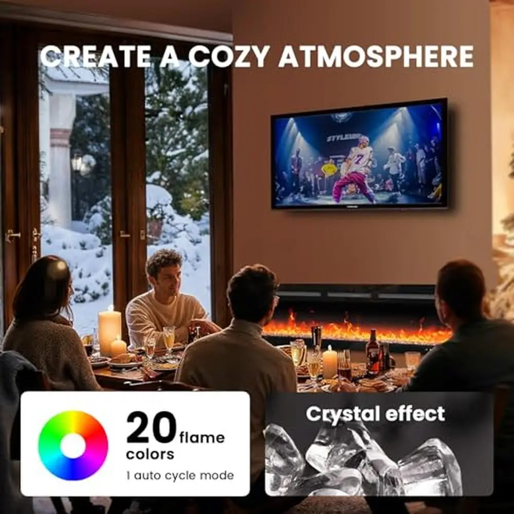 60" Electric Fireplace Heater with Smart App Control & Remote 5300 BTU Heat Output Ultra-Slim Wall-Mounted or Recessed 20 Flame