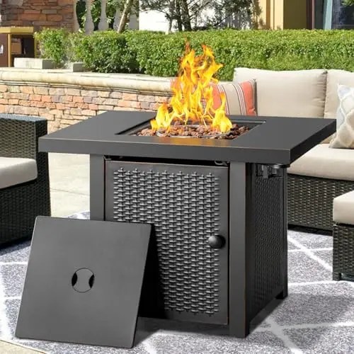 32 inch Propane Fire Pit Table with 2 Drink Holders