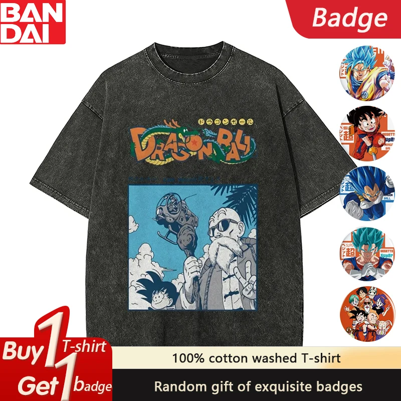 

2025 Dragon Ball Animation Pure Cotton Washed Old Short-sleeved T-shirt Fashionable Summer Men's Heavy Retro Top