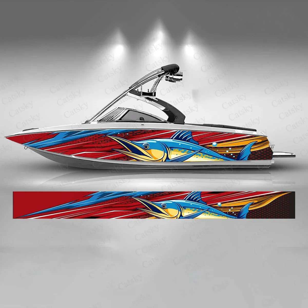 Marlin Fish Colorful Geometry Boat Sticker Fashion Custom Fish Boat-Sticker Vinyl Waterproof Boat Wrap Graphic Boat Wrap Decal