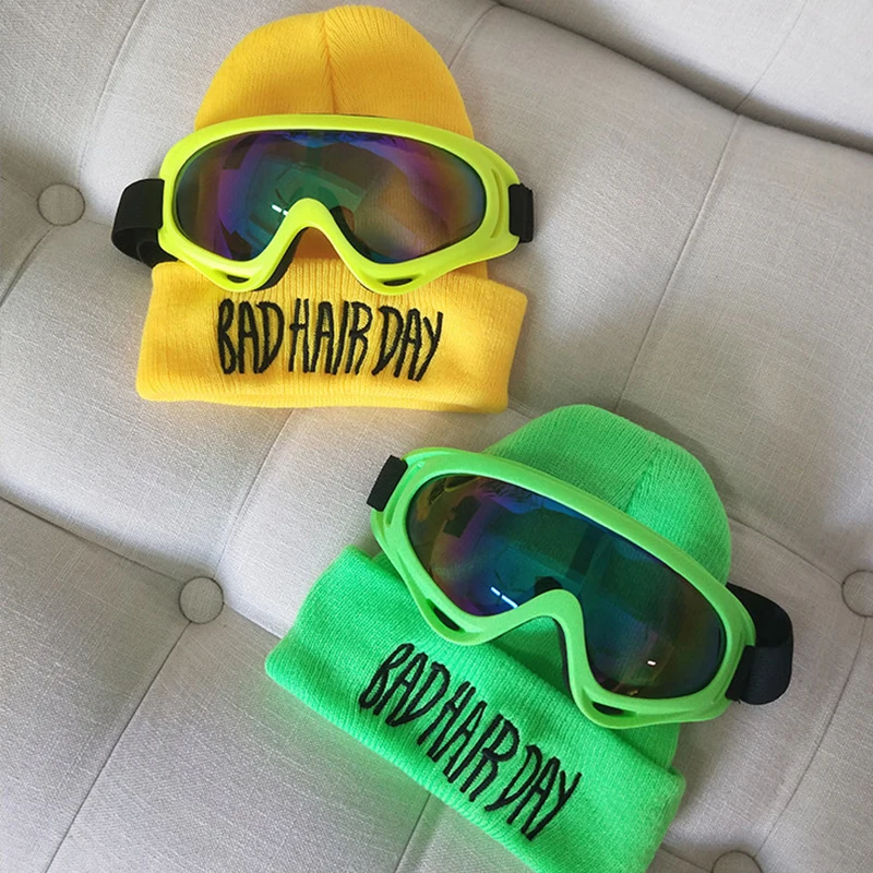 Gafas de esquí para niños, gorro de punto Multicolor, grueso, cálido, para invierno